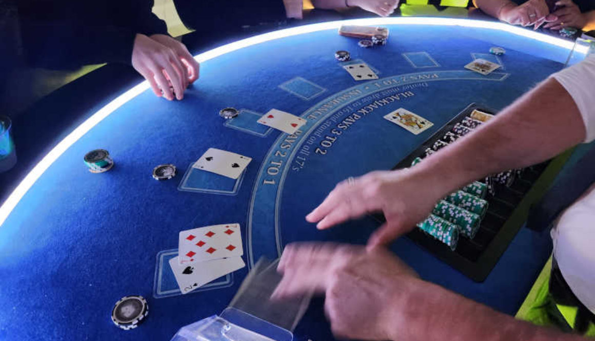 led blackjack table in action