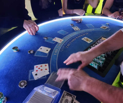 led blackjack table in action
