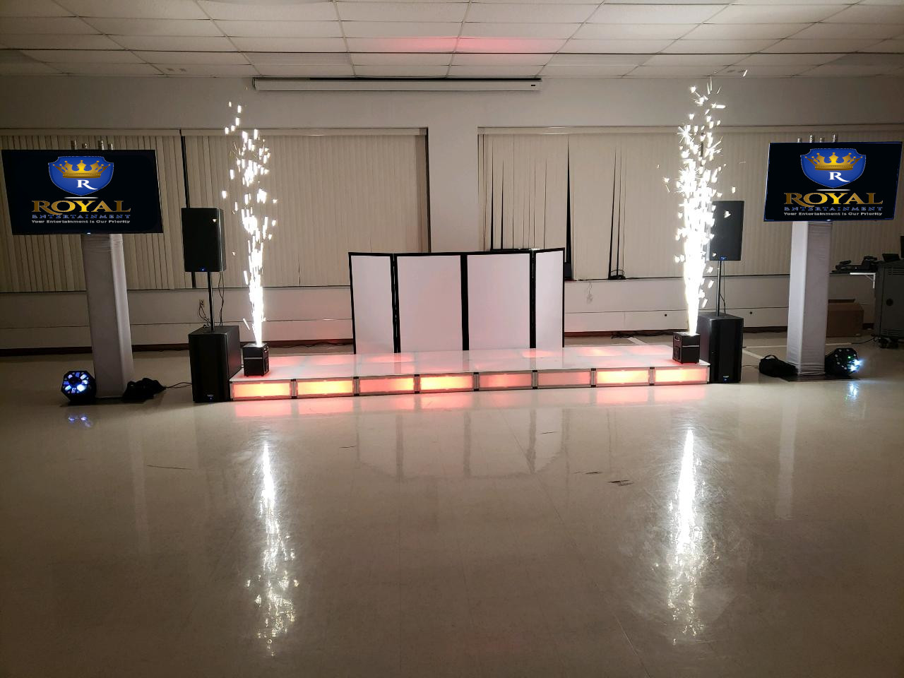 Sweet 16 DJ booth with LED lighting