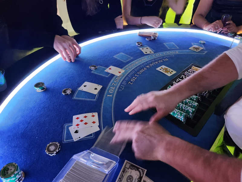 led blackjack table in action